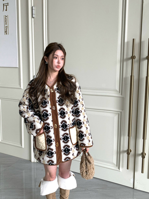 THEA买手店Aimme  sparrow24秋冬新款费尔岛两面穿格纹拼接外套女