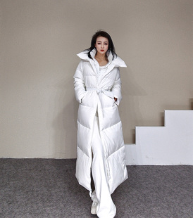 新款小众设计白色中长款女士羽绒服大气时尚百搭鹅绒假两件面包服