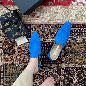 2023新款英伦风小方头粗跟单鞋女百搭低跟套脚懒人一脚蹬乐福鞋