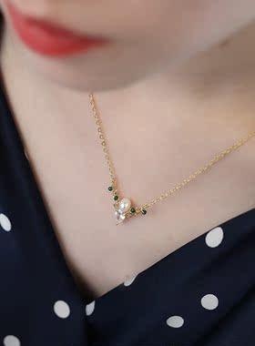 原创手工一鹿有你水晶珍珠锁骨链