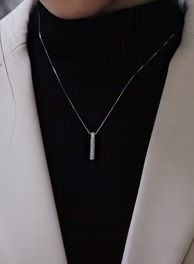 【一百三件任选】简约几何狼牙棒挂坠项链银色盒子链满钻锁骨链