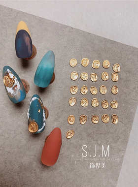 美甲店用饰品网红款复古字母印章 奢华贴钻指甲装饰凹凸文字225