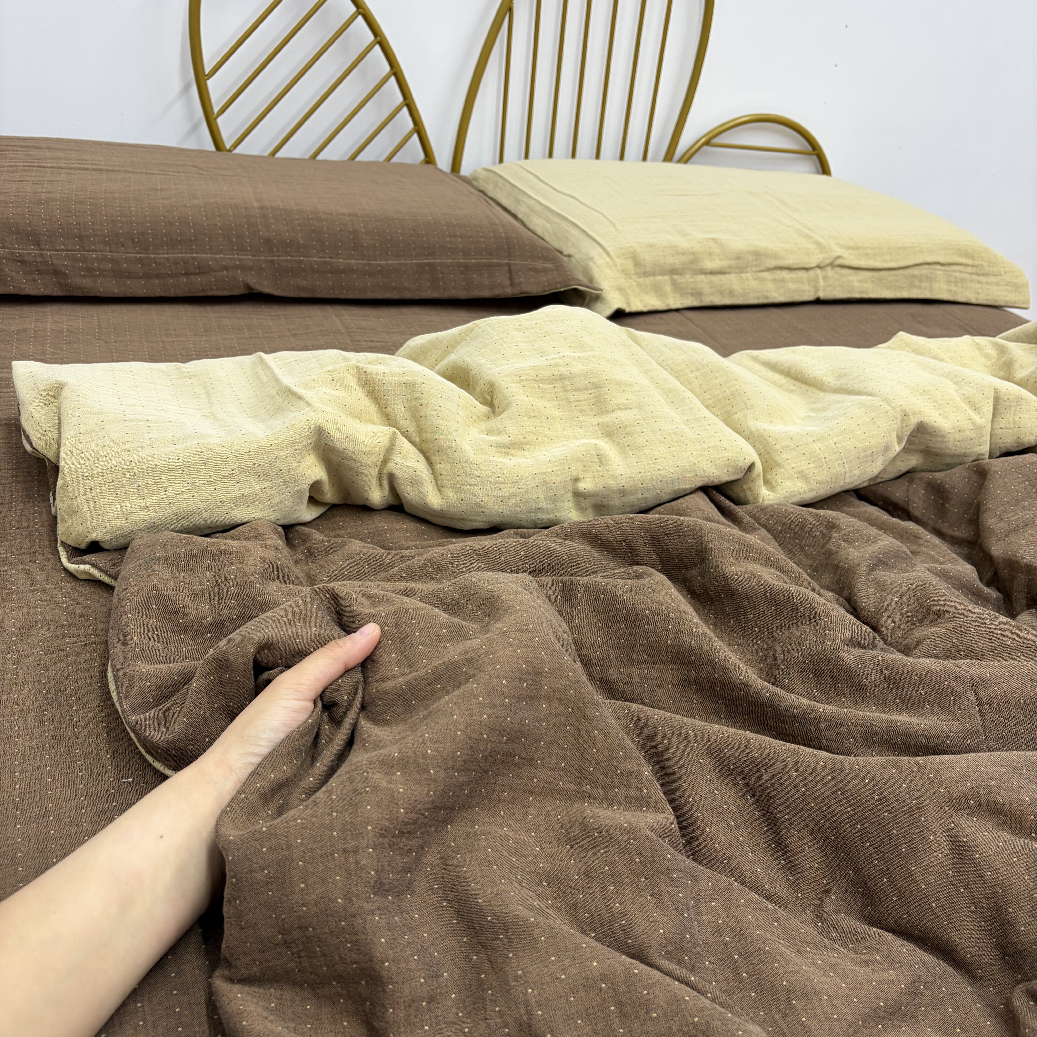 （纯色咖黄）A类母婴级全棉炫彩双层纱被罩单件四季通用柔软舒适