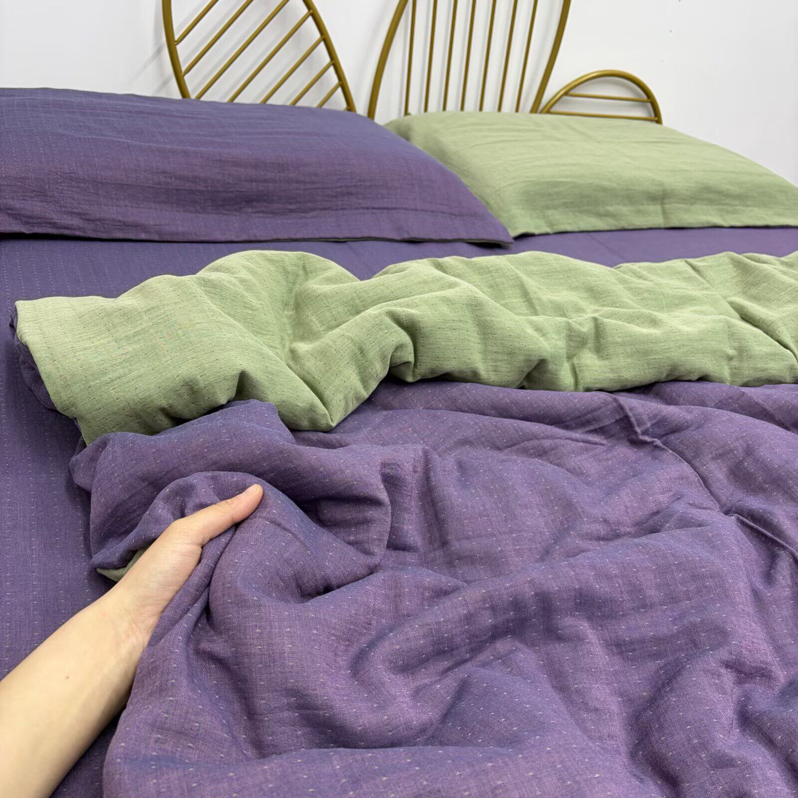（纯色紫绿）A类母婴级全棉炫彩双层纱被罩单件四季通用柔软舒适