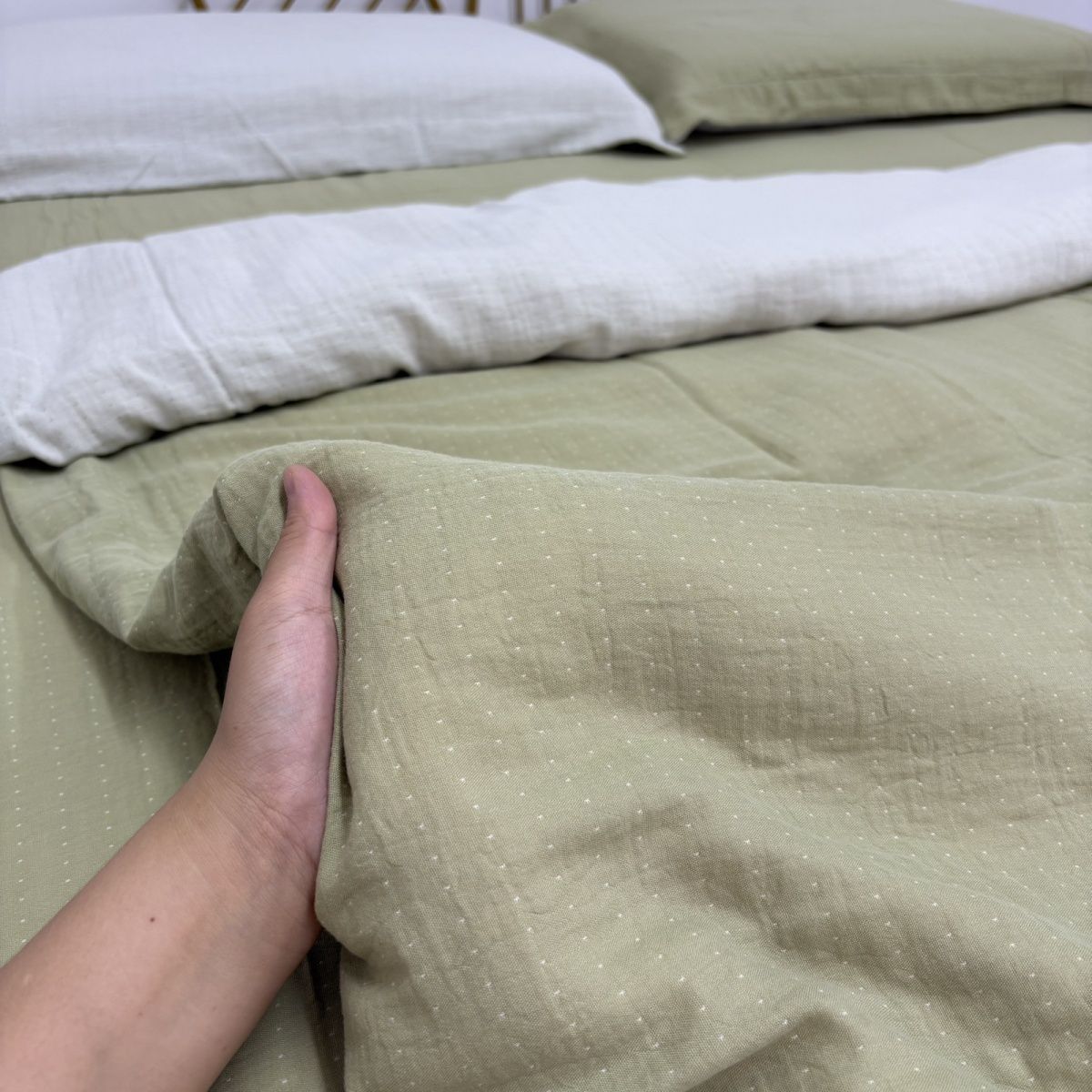 （抹茶绿色）A类母婴级全棉炫彩双层纱被罩单件四季通用柔软舒适