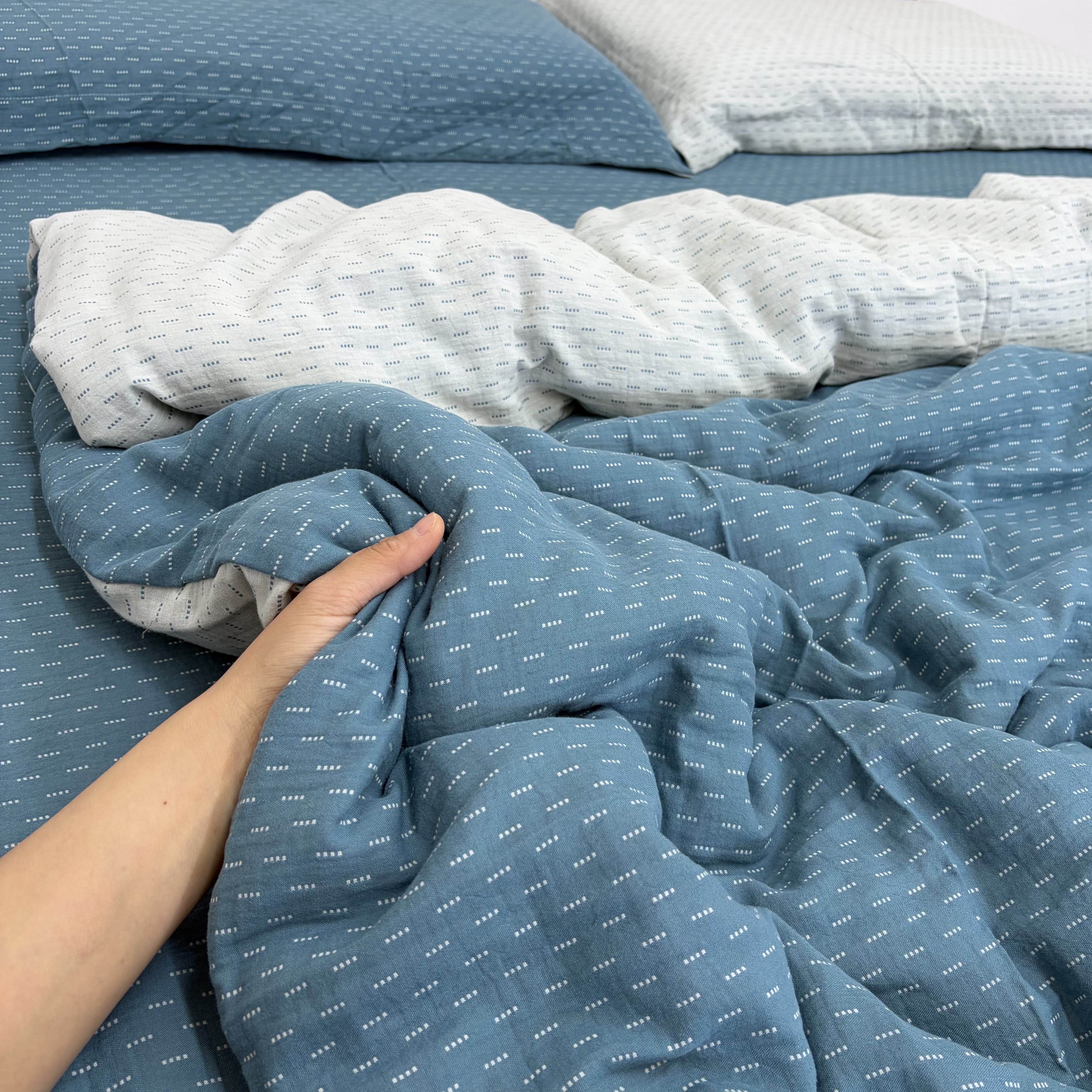 （星点蓝色）A类母婴级全棉炫彩双层纱被罩单件四季通用柔软舒适