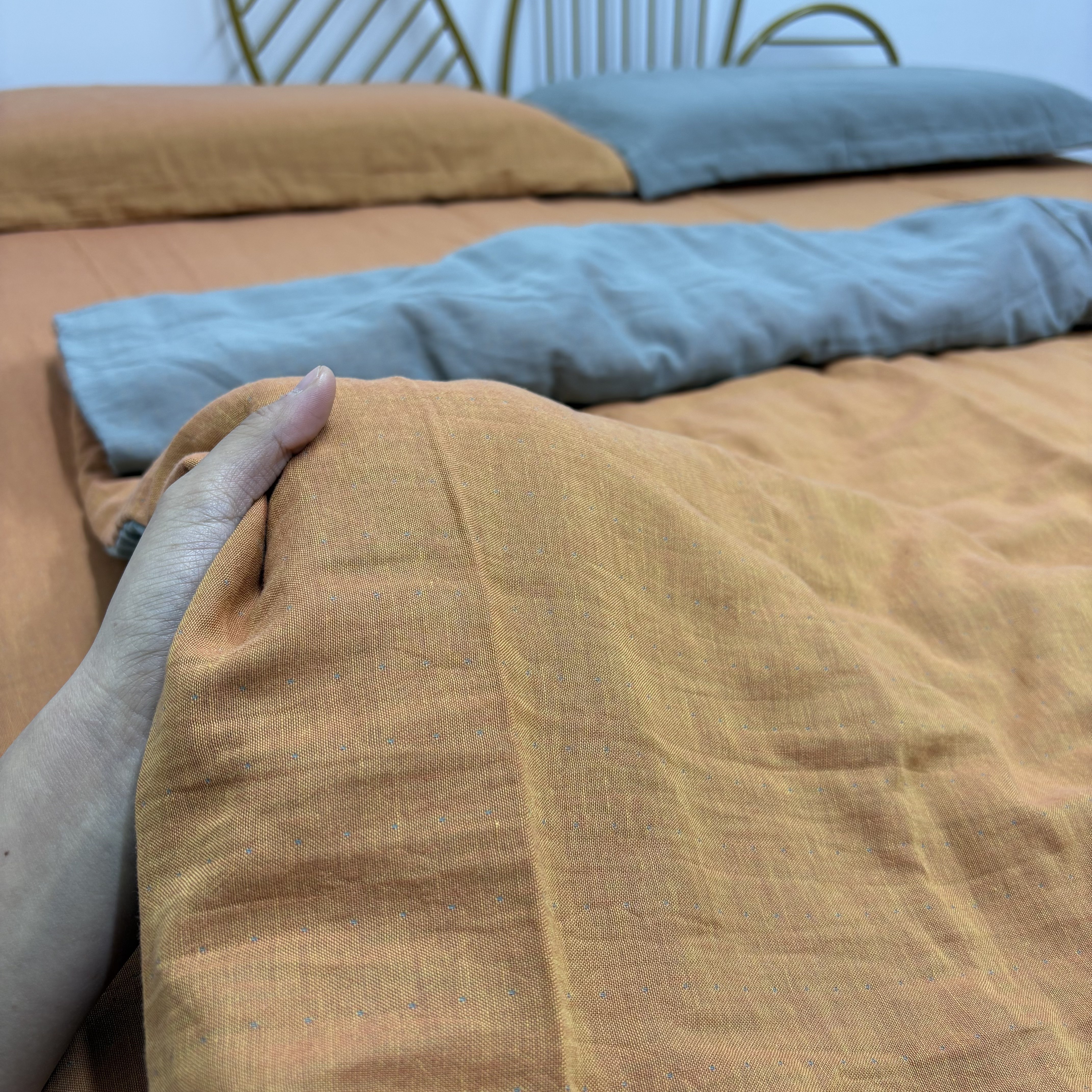 （纯色橘灰）A类母婴级全棉炫彩双层纱被罩单件四季通用柔软舒适