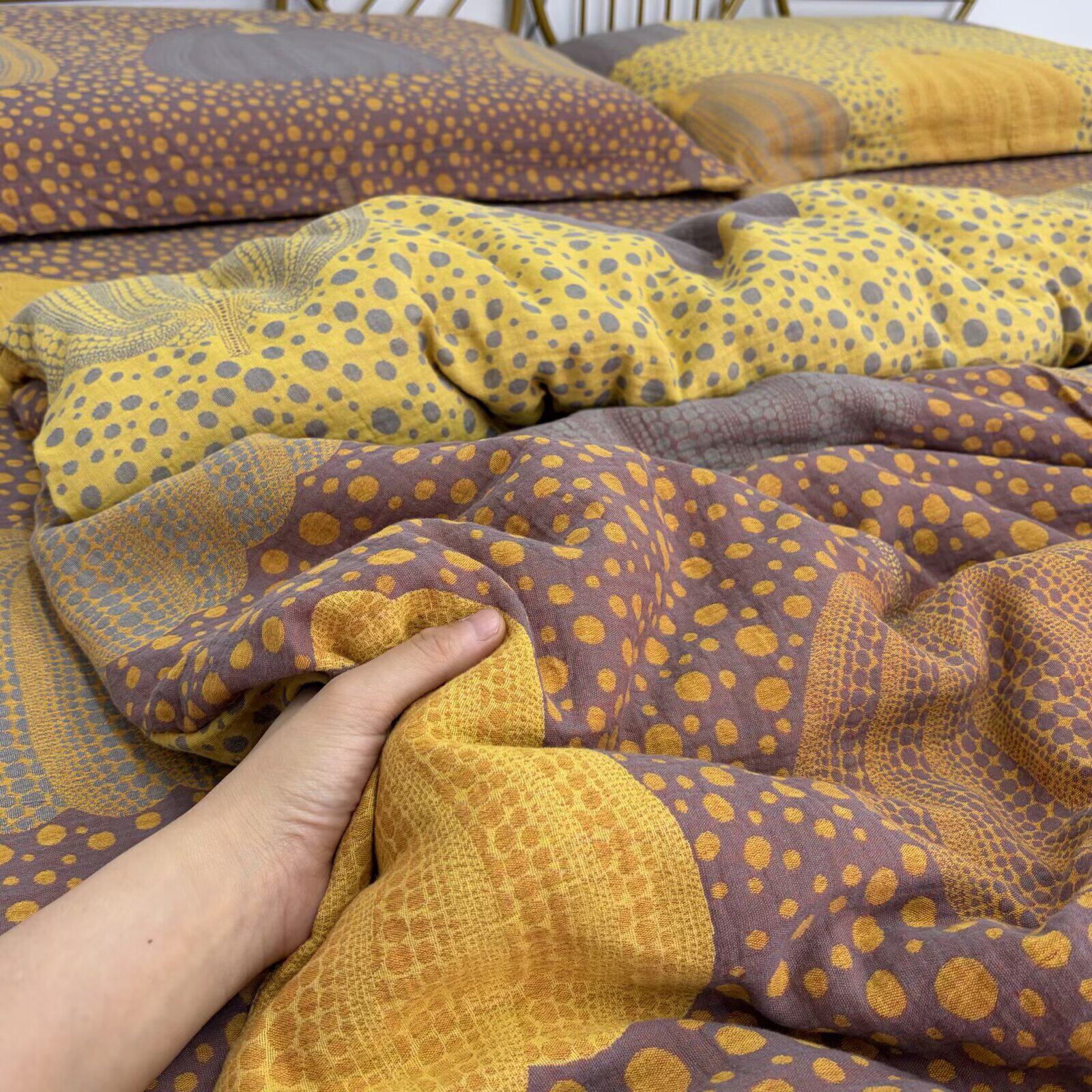 （波点南瓜）A类母婴级全棉炫彩双层纱被罩单件四季通用柔软舒适