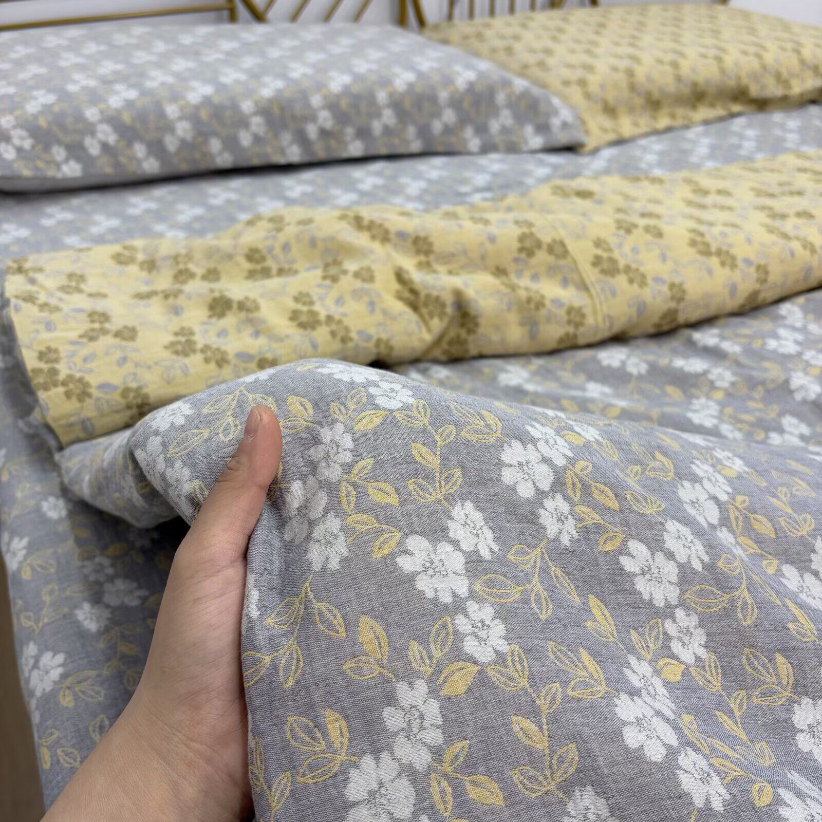 （花影灰黄）A类母婴级全棉炫彩双层纱被罩单件四季通用柔软舒适