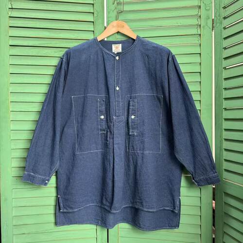 95新 稀少款 Houston indigo 蓝染 军款 工装衬衫 麻55/棉45