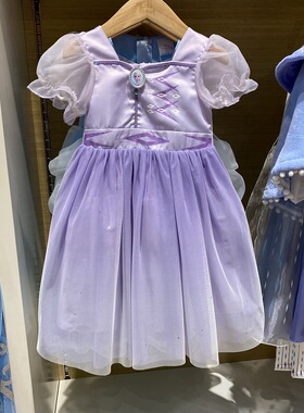 新品来袭 迪家冰雪奇缘电影版爱莎公主紫色渐变色夏季短袖连衣裙