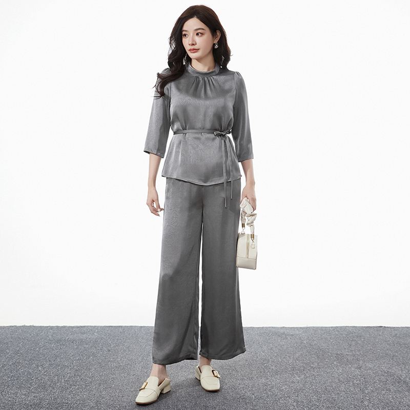 51NY0K0474MW0U4一粒扣上衣+阔腿长裤两件套装女春