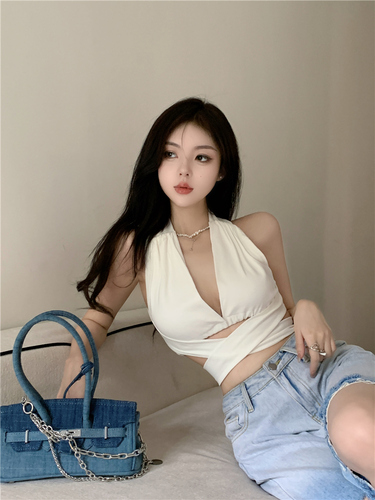 Real price ~ summer new sexy hollow out bandage chain blouse women's backless design feeling back fashion