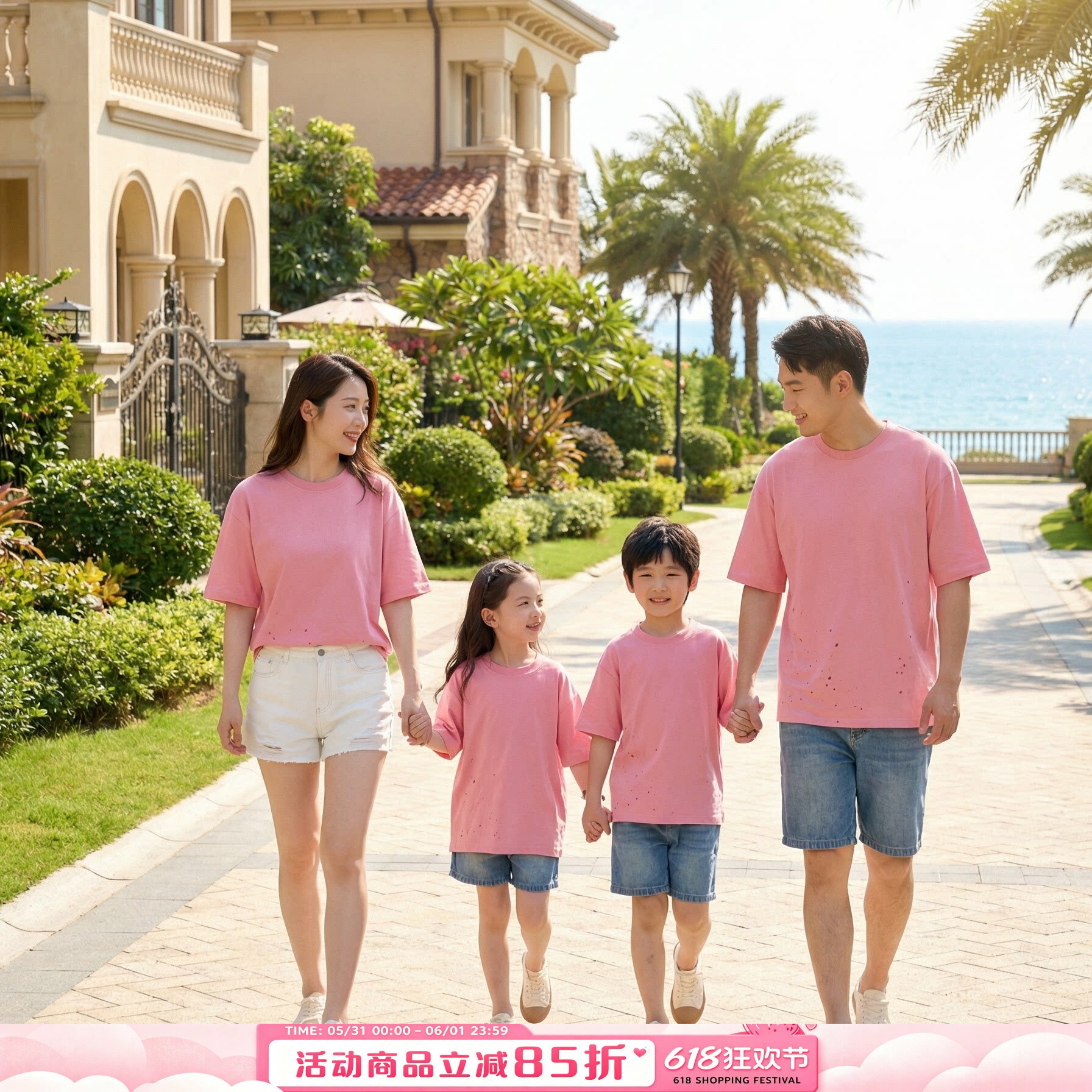 高级感简约夏季新款母女短袖亲子装一家三口套装两件套四口全家装图片