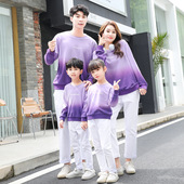 韩版 渐变色印花棉卫衣一家三口亲子装 T恤 全家装 炸街2024秋冬长袖