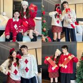 百搭套头针织衫 2025新款 复古圣诞主红色圆领毛衣女潮牌慵懒亲子装