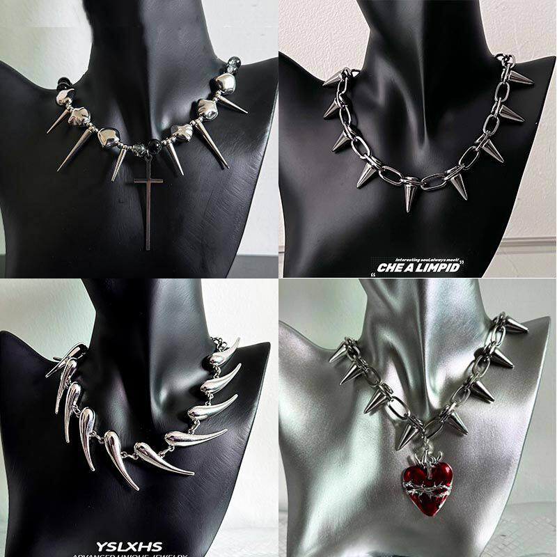 夸张朋克十字架铆钉项链y2k不规则辣妹亚文化嘻哈潮流男女颈链