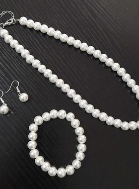 AA6254时尚简约珍珠套装名媛晚宴礼服短款项链手链耳环三件套女