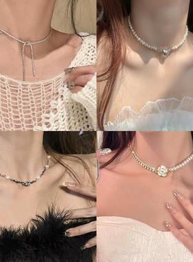甜酷辣妹珍珠锆石项链女轻奢2023年新款高级锁骨链网红颈链配饰品