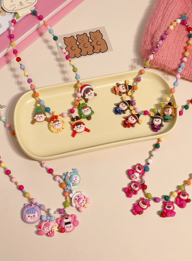 韩系可爱儿童彩色卡通项链女童秋冬搭配链子圣诞装饰串珠颈链
