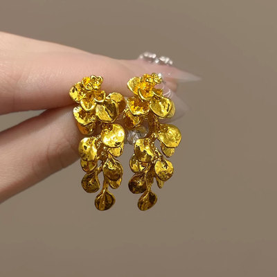 鎏金碎叶~新中式金色花朵耳环汉服旗袍氛围感耳钉贵气高级感耳饰