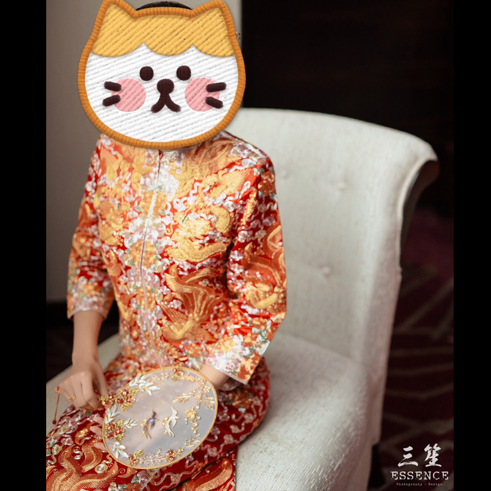 14免押郭富城方媛结婚款牡丹石榴全手工金银线刺绣立体龙凤褂后租