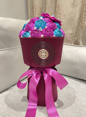 原创手工制作玫瑰花蒙古族新娘手捧花小香风永生花藏式花束礼物女