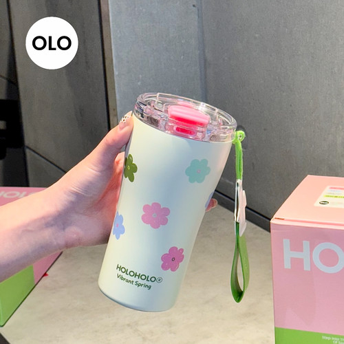 holoholo春日限定系列保温杯女高颜值咖啡杯子大容量便携吸管水杯