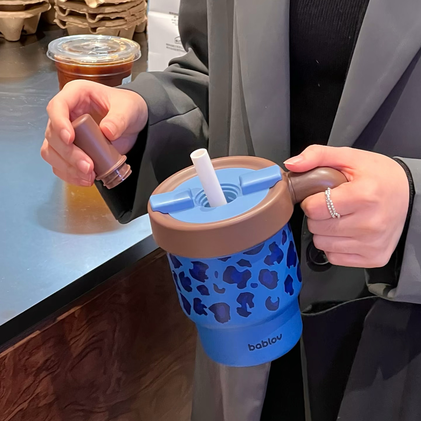 bablov吸管保温杯女高颜值小巧便携桌面咖啡杯少女感水杯生日礼物