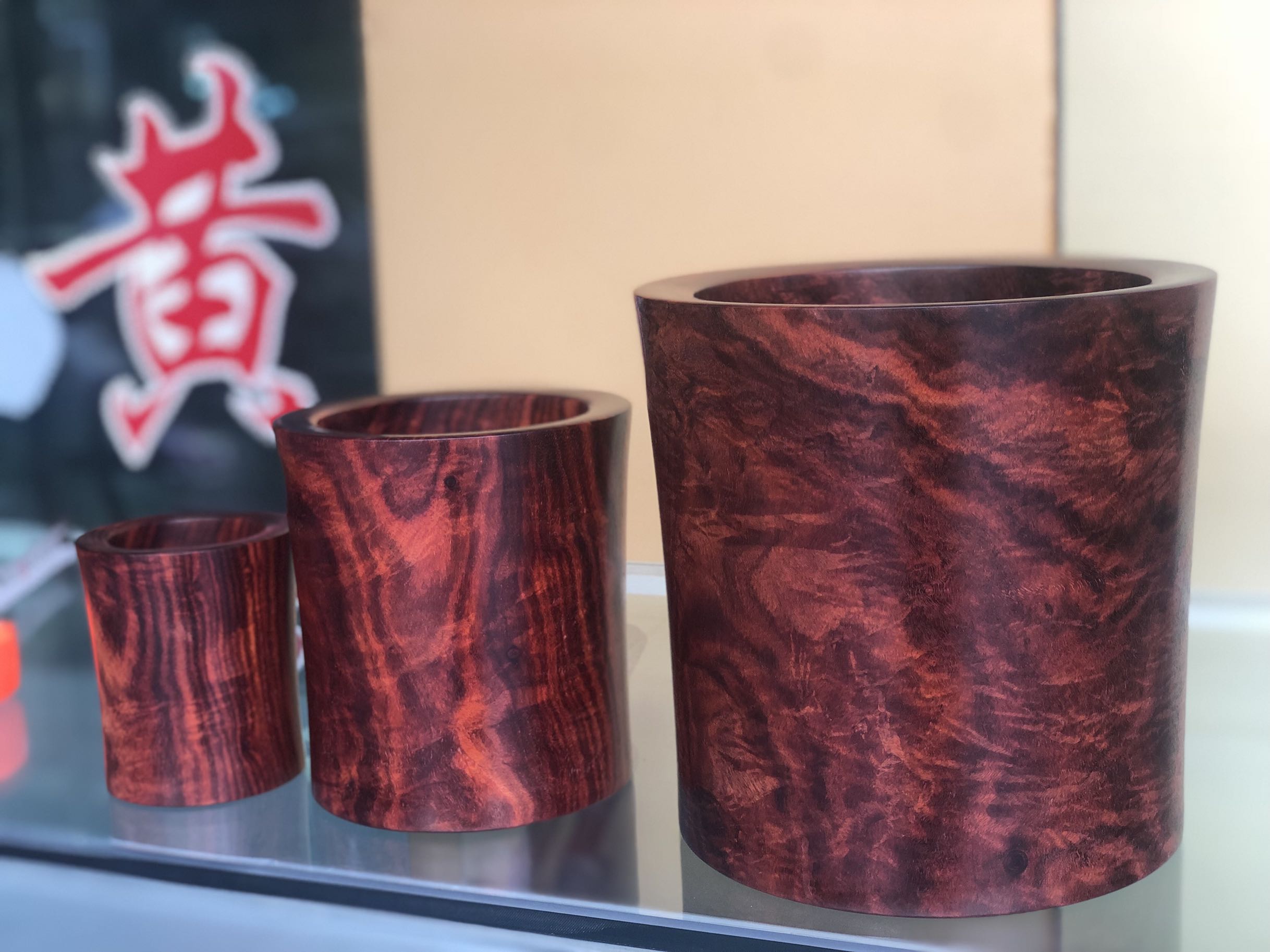 水波满金丝无拼补血檀非洲紫檀笔筒文房摆件