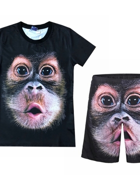 创意五花肉T恤搞笑猩猩男装恶搞短袖T恤男3D印花瘦肉皇帝龙袍套装
