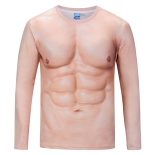 假肌肉腹肌搞笑整蛊长T恤年会服装男cosplay假腹胸肌表演道具衣服