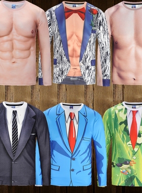 个性骚气肌肉男搞怪上衣社会人恶搞纹身衣服夜店舞会潮流长袖T恤