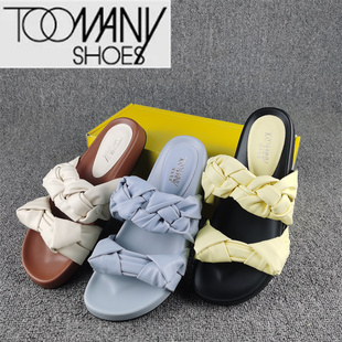 撤柜夏季 泡泡机平底拖鞋 新款 Toomanyshoes女鞋 女外穿一字套脚凉鞋