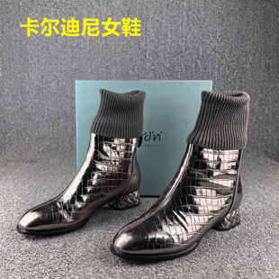 42码处理头层牛皮时装靴女圆头平跟真皮短筒冬季保暖加绒棉靴子女