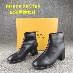 38码处理皮尔世绅气质时装靴女冬季方头粗跟短筒保暖薄绒棉鞋子女