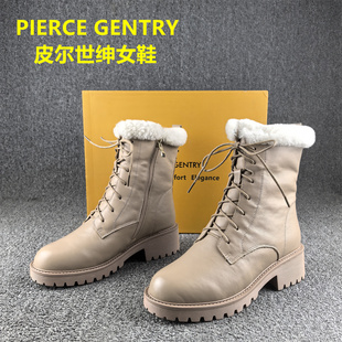 38码处理皮尔世绅真皮马丁靴女头层牛皮冬季短筒保暖加绒棉鞋子女