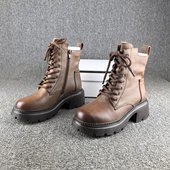 断码 处理真皮手工马丁靴女秋冬新款 平跟短筒擦色头层牛皮单靴子女