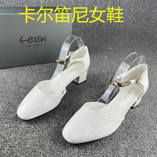 42码清仓处理包头一字扣带真皮女鞋夏季浅口低跟头层牛皮中空凉鞋