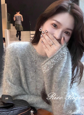 法国Rixo Roger秋冬新款高级感灰色宽松慵懒风休闲软糯针织毛衣女