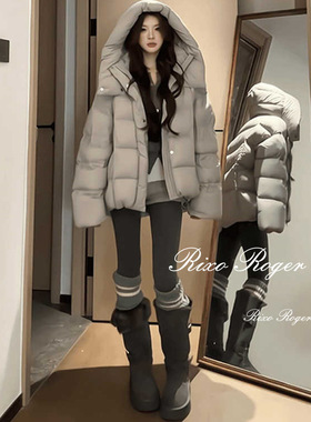 法国Rixo Roger 25秋冬新款高级感韩系灰色连帽宽松面包服外套女