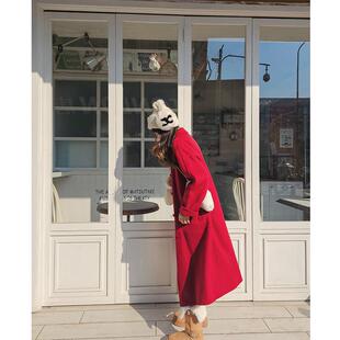 复古红色双面羊毛大衣女盘扣中长款2024秋冬新款羊毛呢子加厚外套