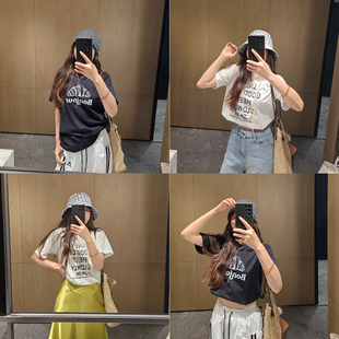 chic韩系甜美风白色短袖t恤女2026夏新款小众牛角包印花纯棉上衣