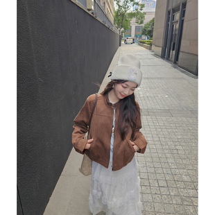 百搭小个子高级感夹克上衣 时尚 短款 麂皮绒外套女2025春秋新款