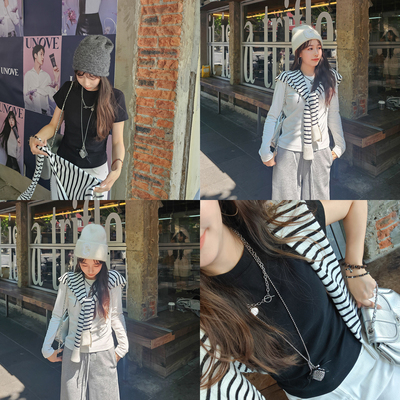 正肩短袖t恤女法式圆领辣妹风显