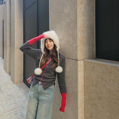 单排扣开衫毛衣小个子