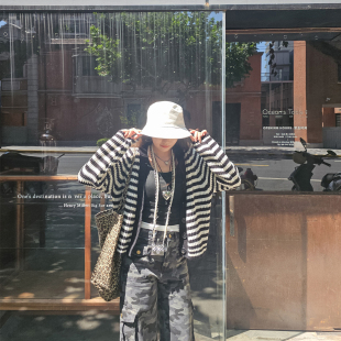 小个子秋季新款开衫小香风外套女针织衫穿搭条纹v领加厚潮流毛衣