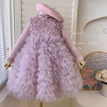 25秋冬"花漾甜心"女童针织上衣+加绒无袖网纱连衣裙25D055