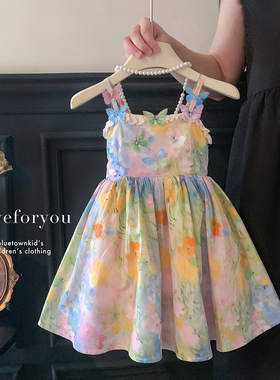 2025夏“花与珍珠匣”女童气质吊带童裙甜美立体蝴蝶连衣裙25X122