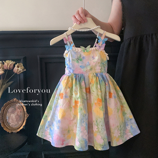 2025夏“花与珍珠匣”女童气质吊带童裙甜美立体蝴蝶连衣裙25X122